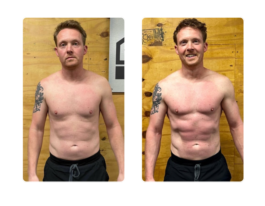 Male member showing lean transformation with visible abs