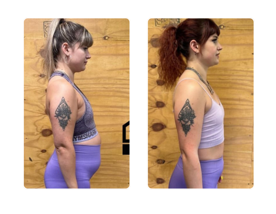 Female member side profile showing toning results