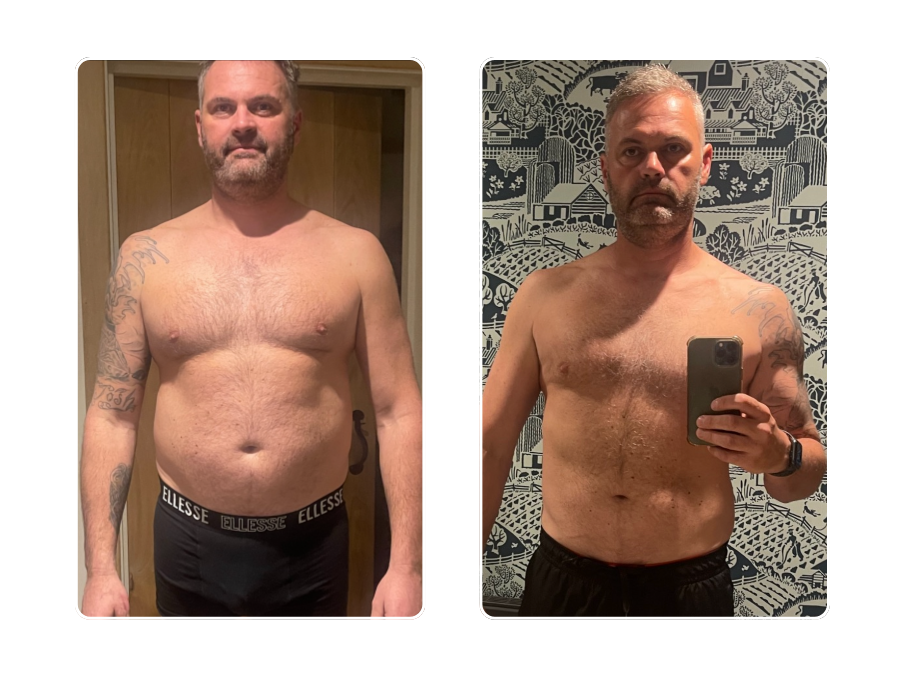 Male member showing significant weight loss transformation